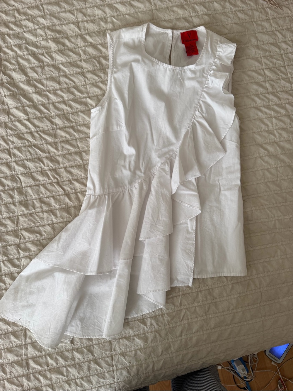Christina White Ruffle Asymmetric Sleeveless Tunic